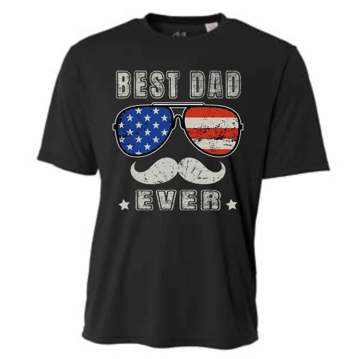 Best Dad Ever American Us Flag Fathers Day 4th Of July Daddy Cooling Performance Crew T-Shirt