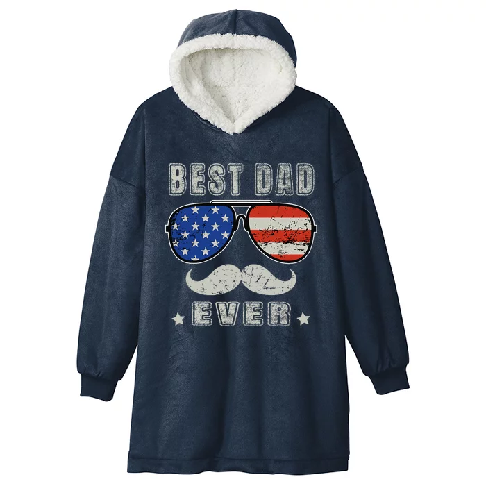 Best Dad Ever American Us Flag Fathers Day 4th Of July Daddy Hooded Wearable Blanket