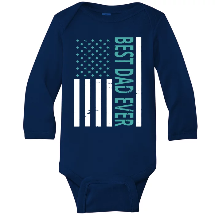 Best Dad Ever USA Flag Baby Long Sleeve Bodysuit