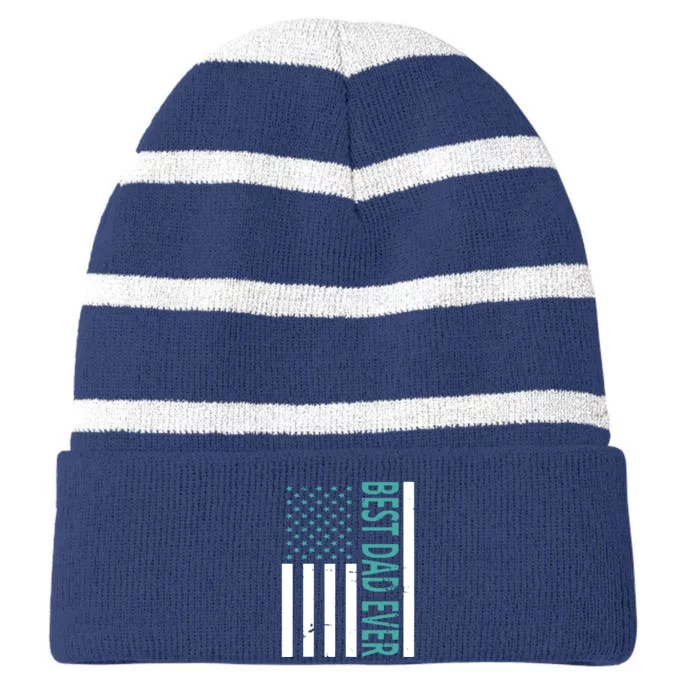 Best Dad Ever USA Flag Striped Beanie with Solid Band