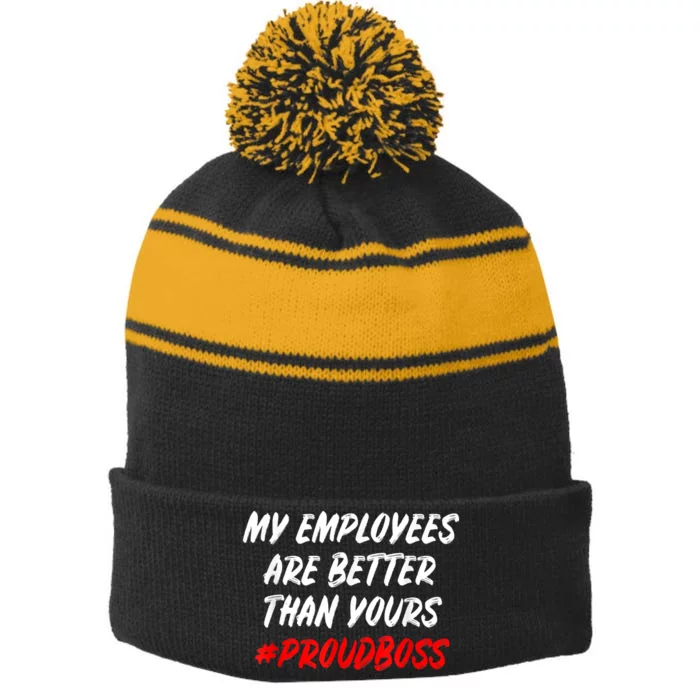 Boss Day Employee Appreciation Office Gift Stripe Pom Pom Beanie