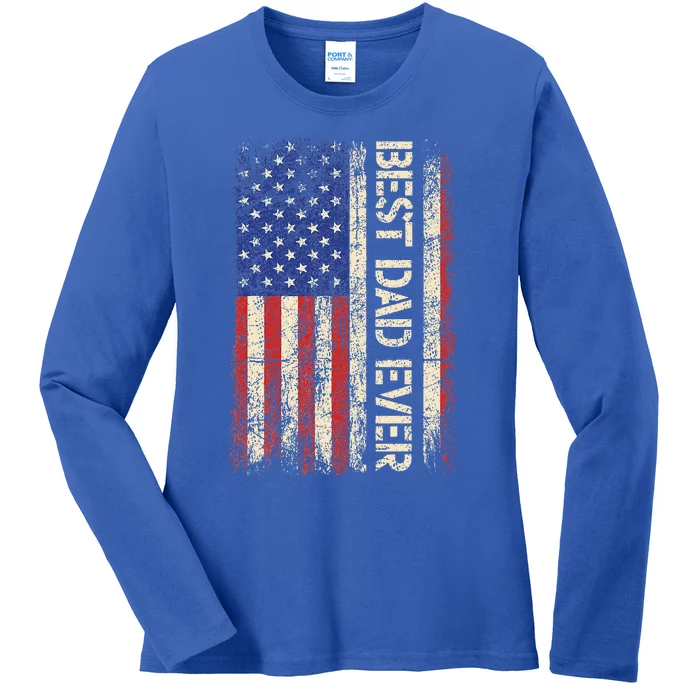 Best Dad Ever US American Flag Gifts For Fathers Day Ladies Long Sleeve Shirt