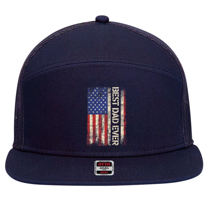 Best Dad Ever US American Flag Gifts For Fathers Day 7 Panel Mesh Trucker Snapback Hat