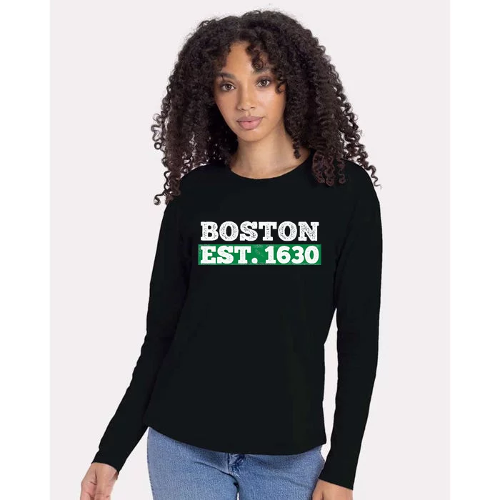 Boston Distressed Est. 1630 Womens Cotton Relaxed Long Sleeve T-Shirt