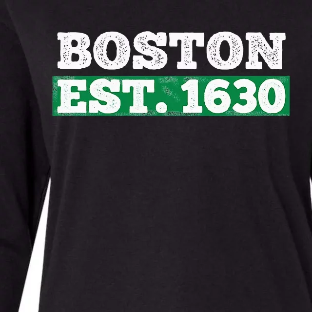 Boston Distressed Est. 1630 Womens Cotton Relaxed Long Sleeve T-Shirt