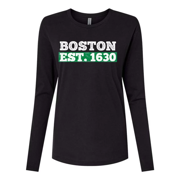 Boston Distressed Est. 1630 Womens Cotton Relaxed Long Sleeve T-Shirt