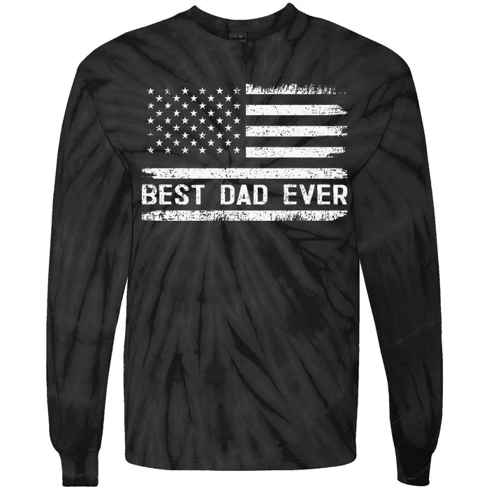 Best Dad Ever With US American Flag Gifts Fathers Day Dad Tie-Dye Long Sleeve Shirt