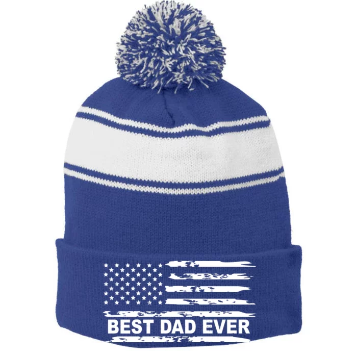 Best Dad Ever American Flag Stripe Pom Pom Beanie