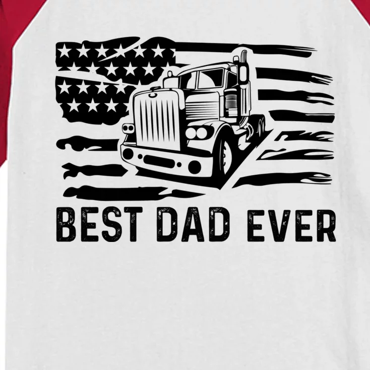 Best Dad Ever Flag Truck Dad Trucker Dad Best Trucking Dad Kids Colorblock Raglan Jersey