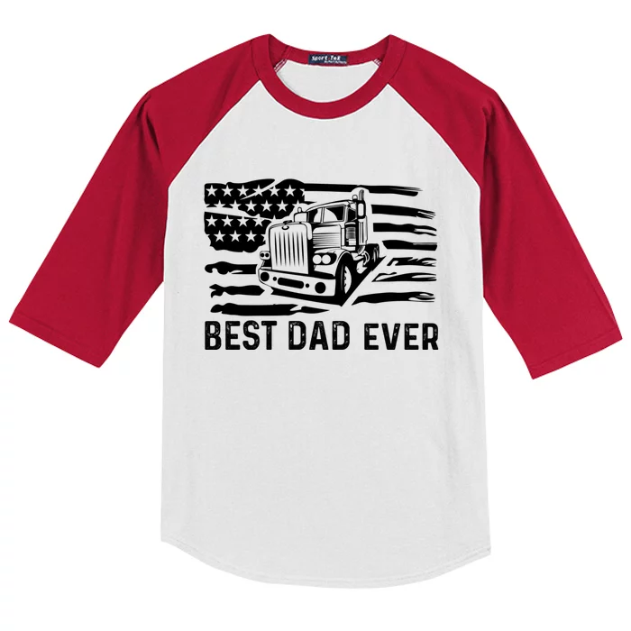 Best Dad Ever Flag Truck Dad Trucker Dad Best Trucking Dad Kids Colorblock Raglan Jersey