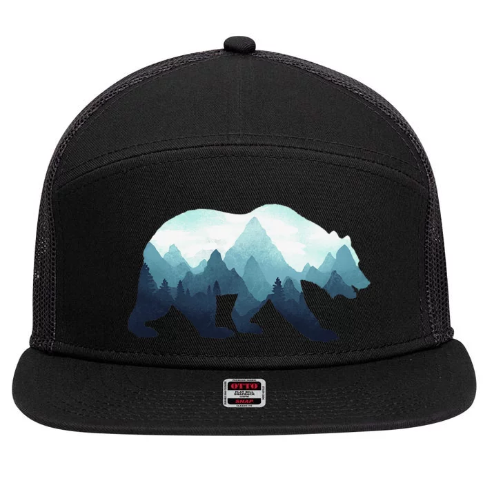 Bear Double Exposure Surreal Wildlife Animal 7 Panel Mesh Trucker Snapback Hat