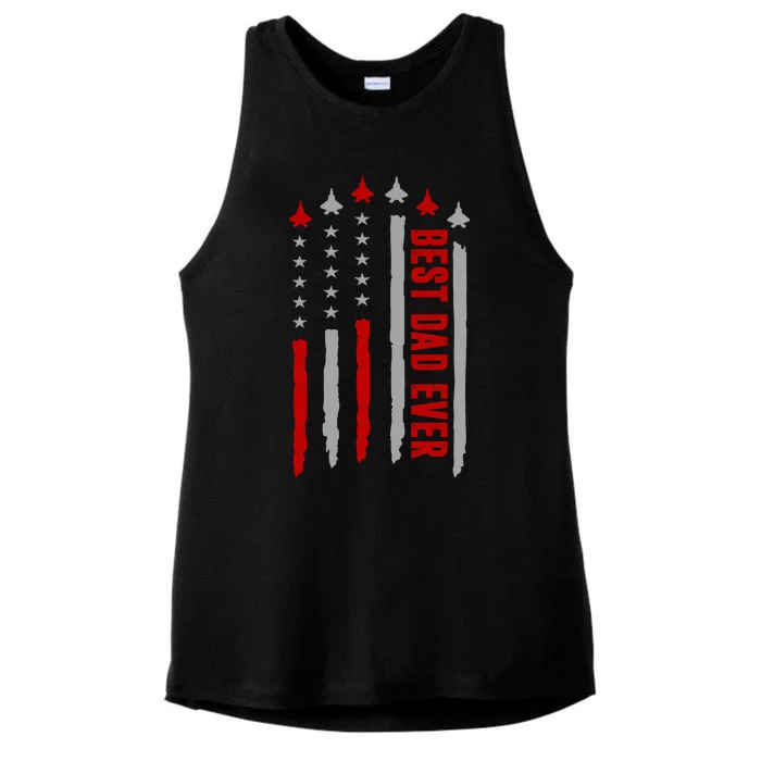 Best Dad Ever USA Flag Cute Gift Ladies Tri-Blend Wicking Tank