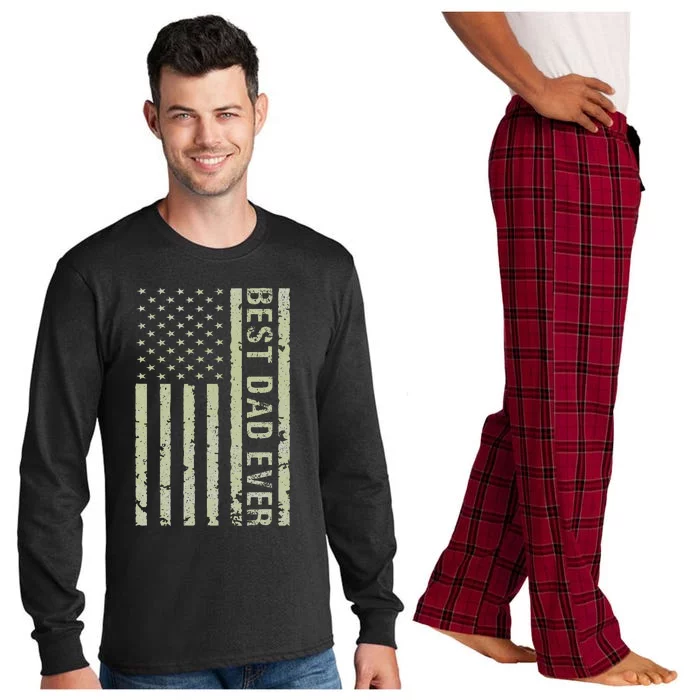 Best Dad Ever With US American Flag For Fathers Day Long Sleeve Pajama Set