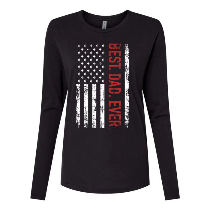 Best Dad Ever US American Flag Gift For Fathers Day Womens Cotton Relaxed Long Sleeve T-Shirt