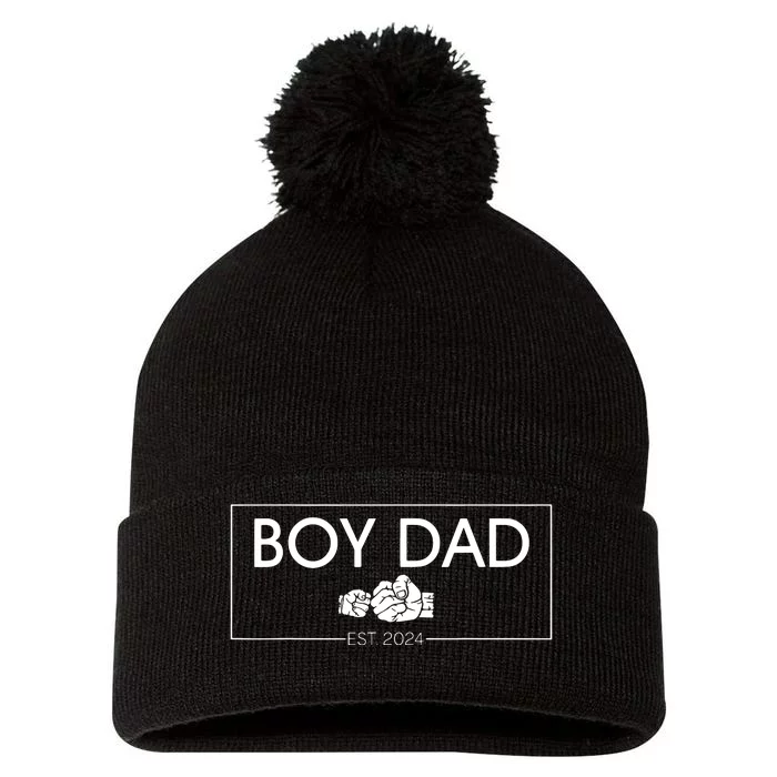 Boy Dad Est 2024 Boy Dad To Be Fathers Day 2024 New Dad Pom Pom 12in Knit Beanie