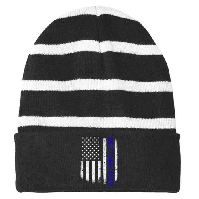 Best Dad Ever With US American Flag Gift For Fathers Day Striped Beanie with Solid Band