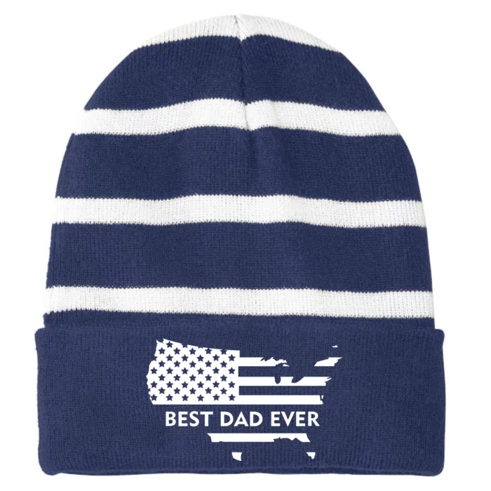 Best Dad Ever Patriot USA Flag Striped Beanie with Solid Band