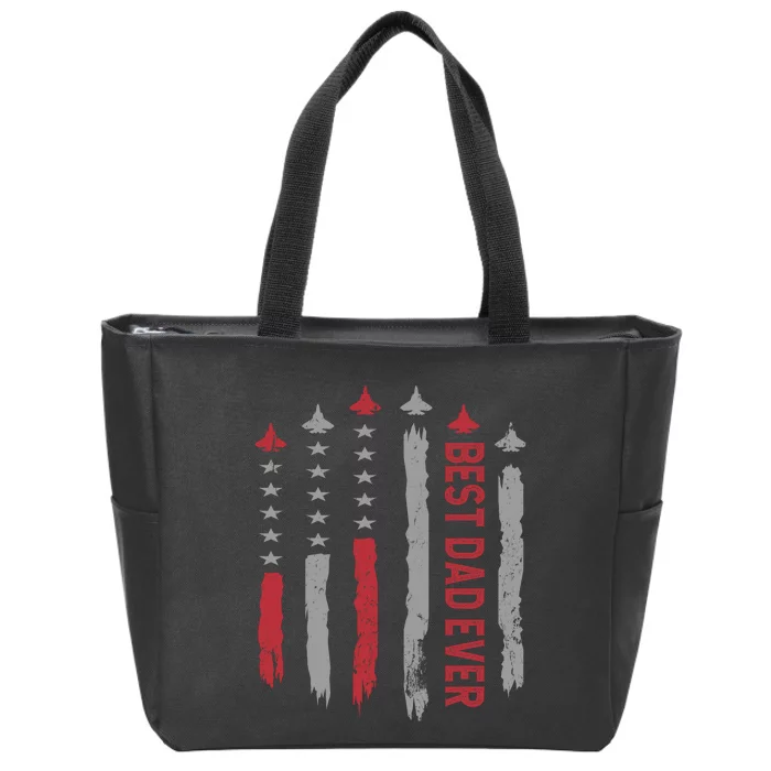 Best Dad Ever US American Flag Fighter Jet Fathers Day Dad Zip Tote Bag