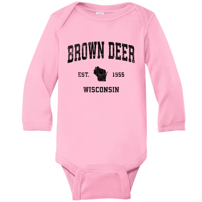 Brown Deer Est 1955 Wisconsin Wi Vintage Established Sports Design Baby Long Sleeve Bodysuit