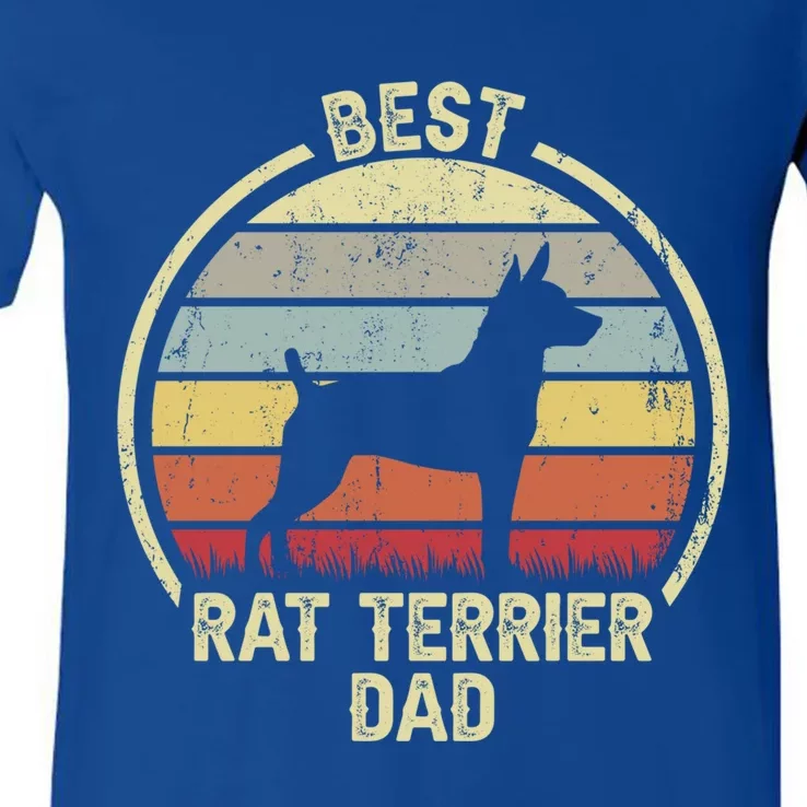 Best Dog Father Dad Gift Vintage Rat Terrier Cute Gift V-Neck T-Shirt