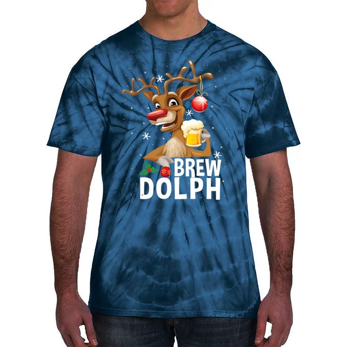 Brew Dolph Funny Rudolph Christmas Holiday Funny Gifts Tie-Dye T-Shirt