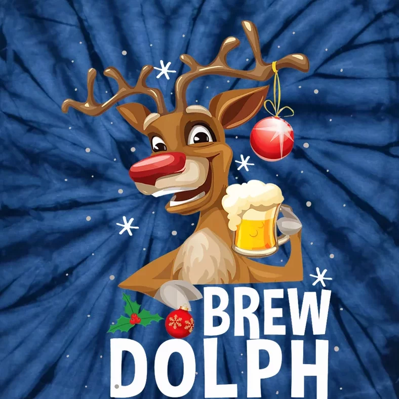 Brew Dolph Funny Rudolph Christmas Holiday Funny Gifts Tie-Dye T-Shirt