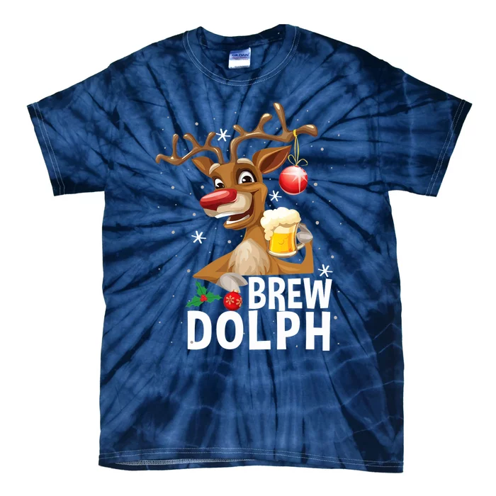 Brew Dolph Funny Rudolph Christmas Holiday Funny Gifts Tie-Dye T-Shirt