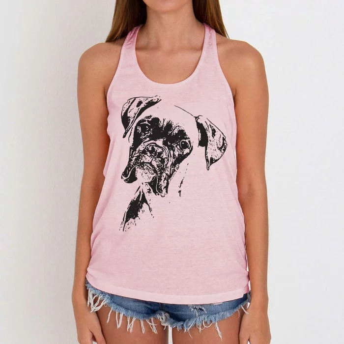 BOXER DOG FACE DOG LOVERS BOXER DOG GIFT Women's Knotted Racerback Tank