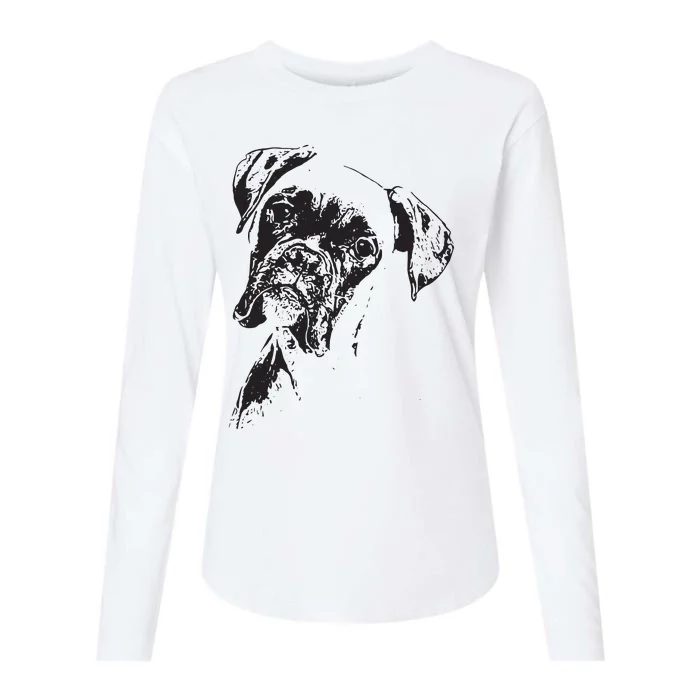 BOXER DOG FACE DOG LOVERS BOXER DOG GIFT Womens Cotton Relaxed Long Sleeve T-Shirt