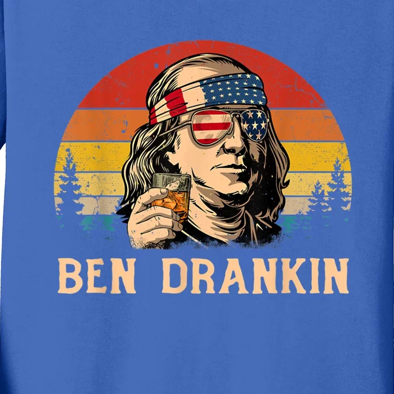 Ben Drankin Funny Benjamin Franklin July 4th Independence Gift Kids Long Sleeve Shirt