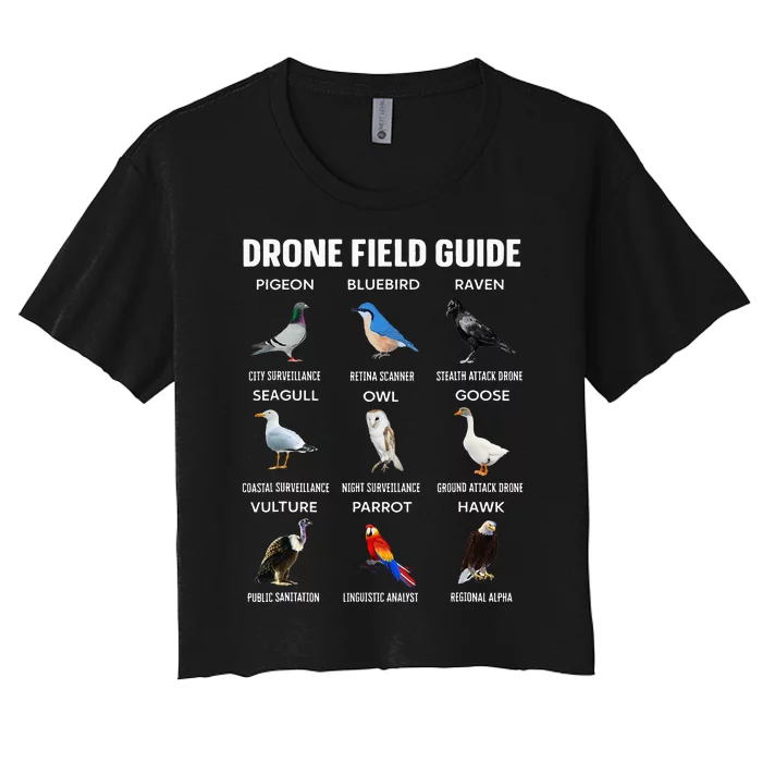 Birds Drone Field Guide They Aren’T Real Women's Crop Top Tee