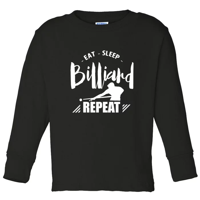 Billiards Dad Funny Eat Sleep Billiards Repeat Gift Father's Day Toddler Long Sleeve Shirt