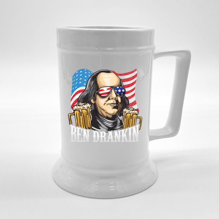 Ben Drankin! Funny Benjamin Franklin July 4th Beer Gift Cool Gift Front & Back Beer Stein