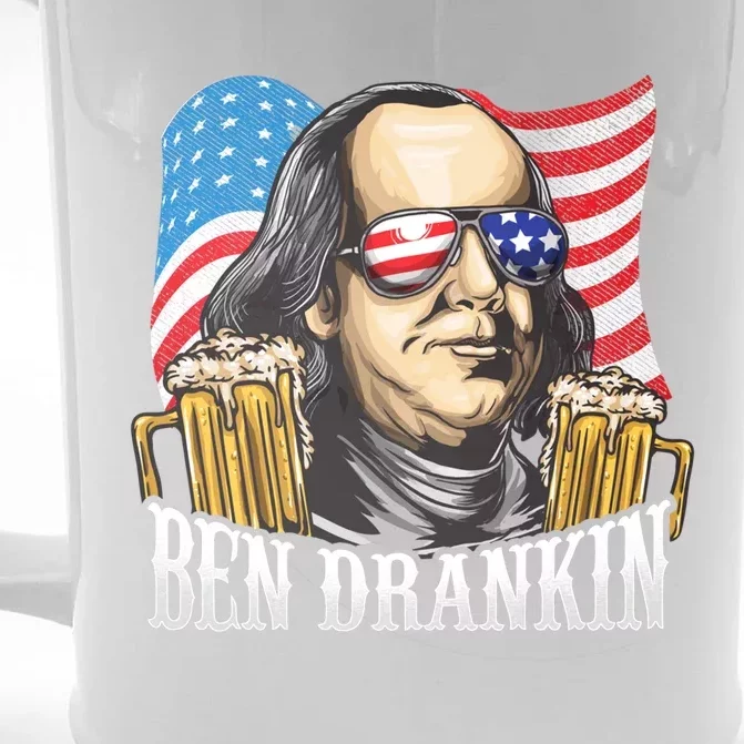 Ben Drankin! Funny Benjamin Franklin July 4th Beer Gift Cool Gift Front & Back Beer Stein