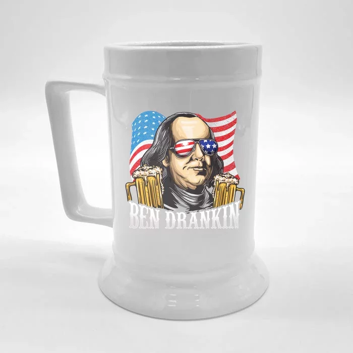 Ben Drankin! Funny Benjamin Franklin July 4th Beer Gift Cool Gift Front & Back Beer Stein