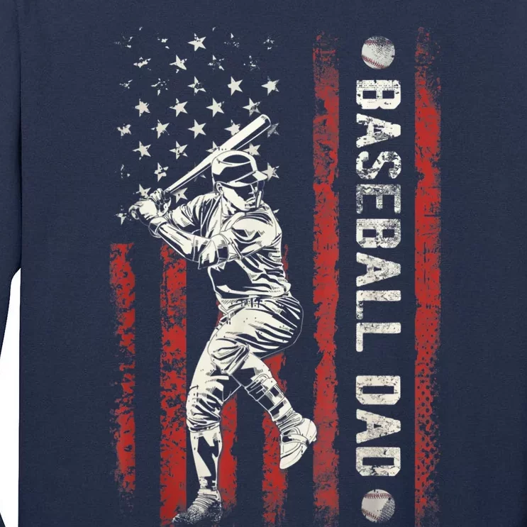 Baseball Dad Flag Gifts Dad Men Baseball Fathers Day Tall Long Sleeve T-Shirt