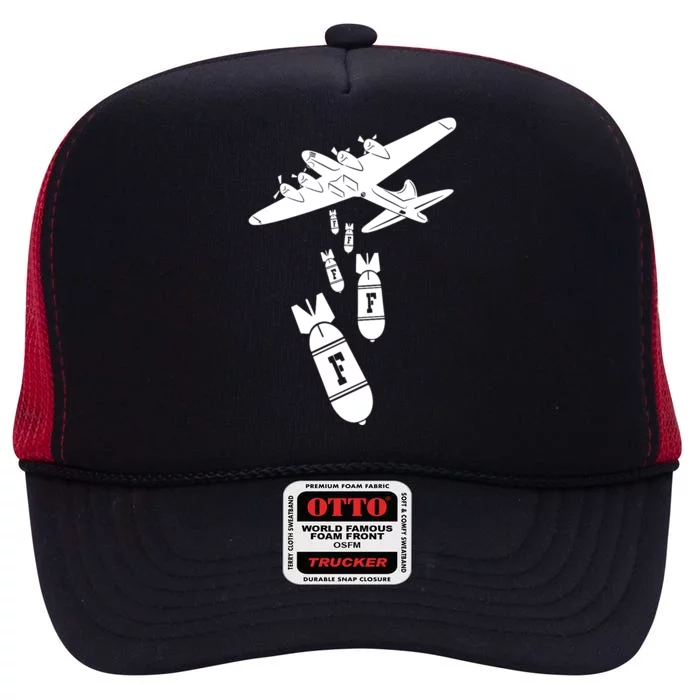 Bomber Dropping F Bombs Funny High Crown Mesh Trucker Hat