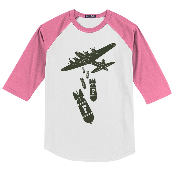 Bomber Dropping F Bombs Funny Kids Colorblock Raglan Jersey