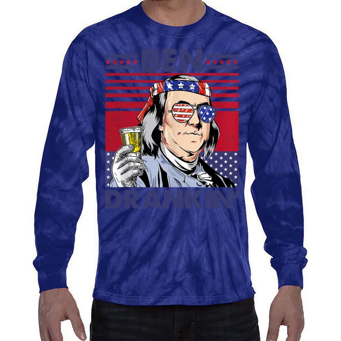 Ben Drankin Funny 4th Of July Drinking Presidents Tie-Dye Long Sleeve Shirt