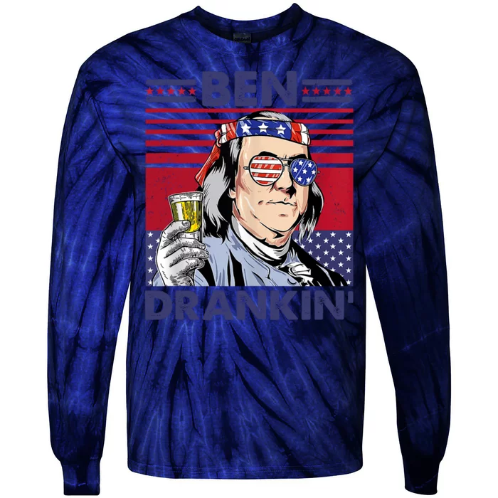 Ben Drankin Funny 4th Of July Drinking Presidents Tie-Dye Long Sleeve Shirt