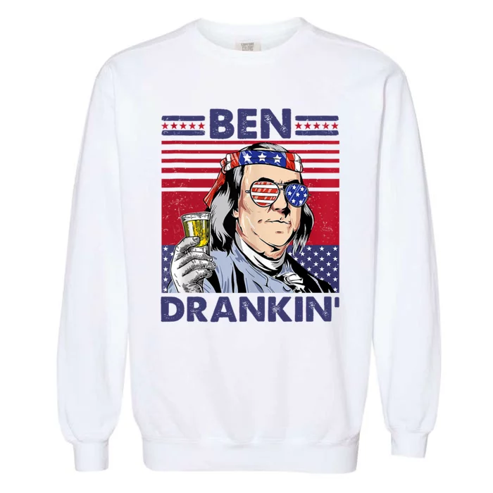 Ben Drankin Funny 4th Of July Drinking Presidents Garment-Dyed Sweatshirt