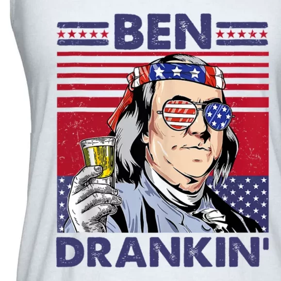 Ben Drankin Funny 4th Of July Drinking Presidents Ladies Essential Flowy Tank