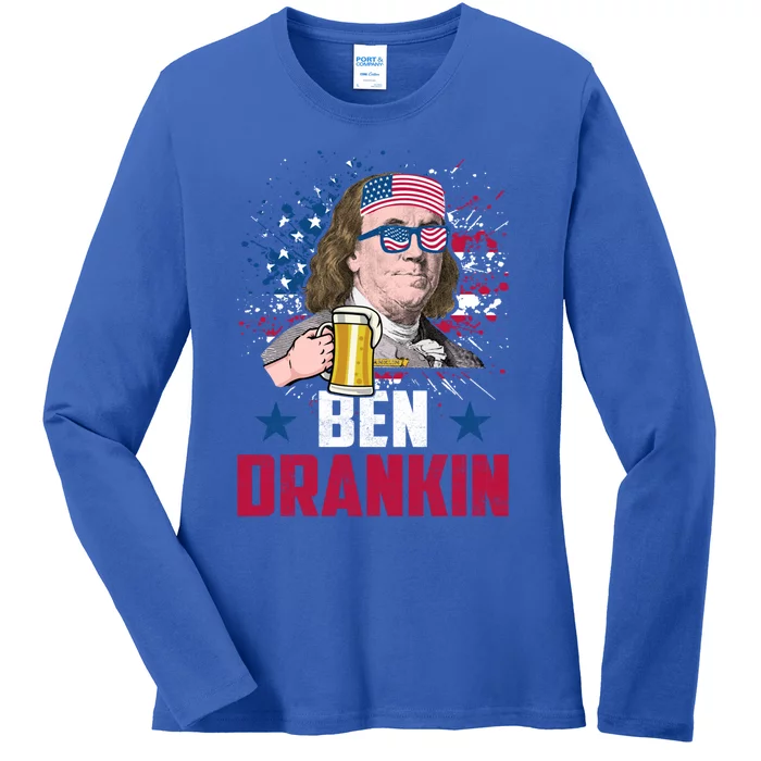 Ben Drankin Funny Benjamin Franklin July 4th Independence Gift Ladies Long Sleeve Shirt