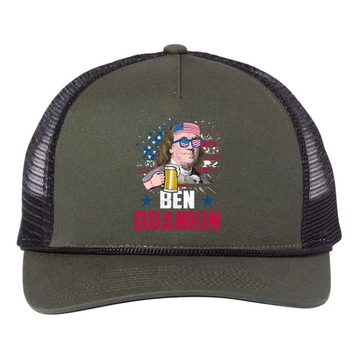 Ben Drankin Funny Benjamin Franklin July 4th Independence Gift Retro Rope Trucker Hat Cap