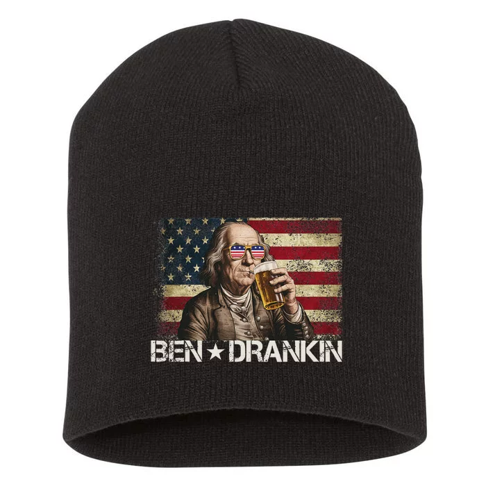 Ben Drankin Funny Beer 4th Of July Retro Usa Flag 4 July Short Acrylic Beanie