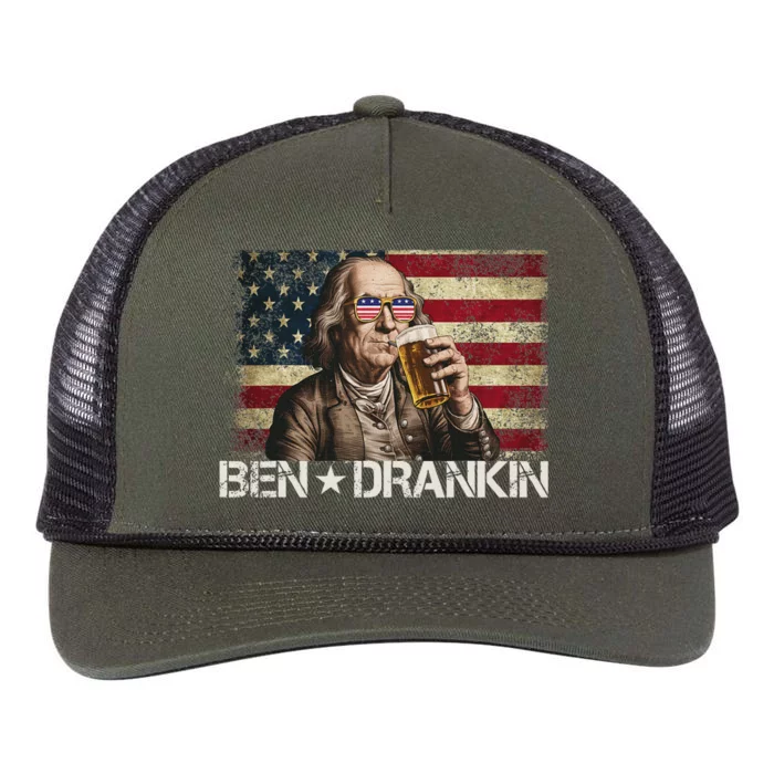 Ben Drankin Funny Beer 4th Of July Retro Usa Flag 4 July Retro Rope Trucker Hat Cap