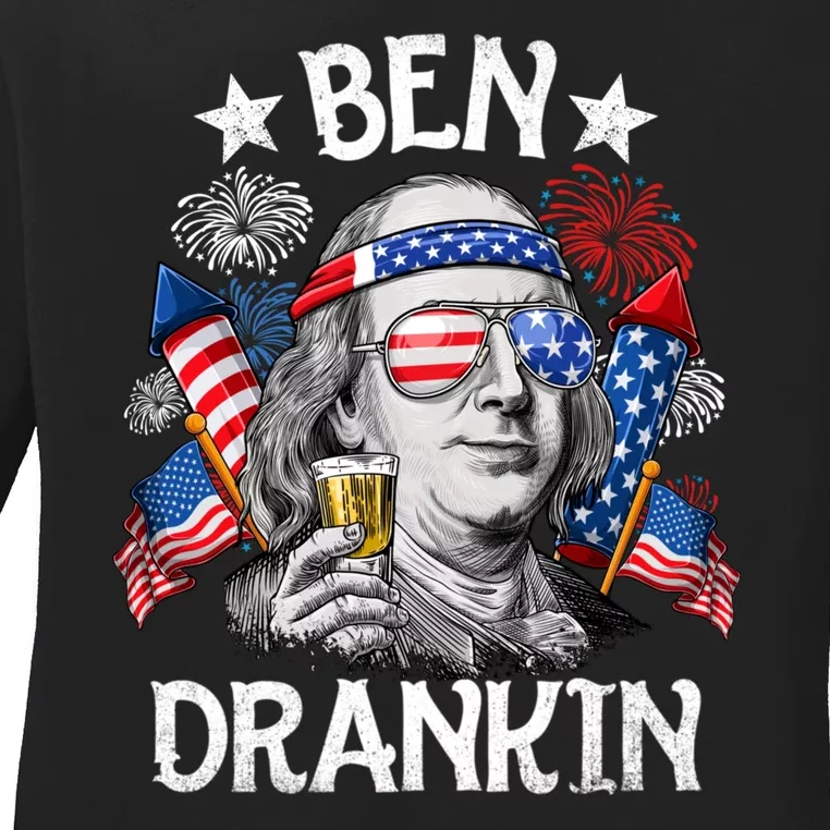 Ben Drankin Funny 4th Of July Shirts Fireworks Patriotic Ladies Long Sleeve Shirt