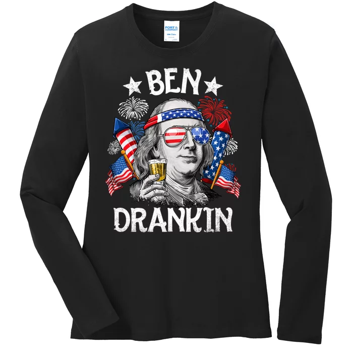 Ben Drankin Funny 4th Of July Shirts Fireworks Patriotic Ladies Long Sleeve Shirt