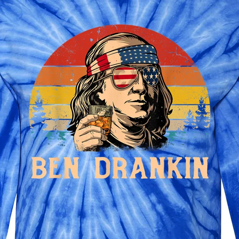 Ben Drankin Funny Benjamin Franklin July 4th Independence Gift Tie-Dye Long Sleeve Shirt