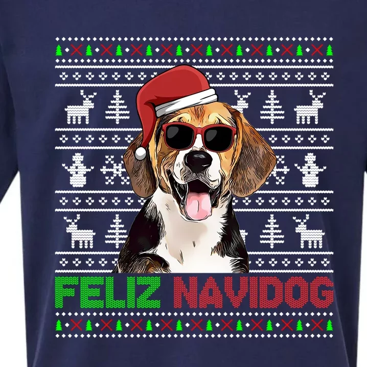 Beagle Dog Feliz Navidog Funny Christmas Gift Sueded Cloud Jersey T-Shirt